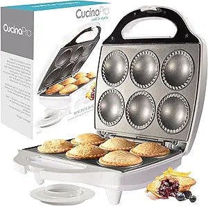 Mini Pie & Quiche Maker- Electric Baker Cooks 6 Small Quiches or Pies in Minutes- Dough Cutting Circle Easy Measurement- Better than Tin Pans- Baking Dessert Gift for Her, Summer Brunch Must Have