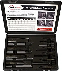 Mayhew Tools 37348 Bolt Extractor Set With Case (Metric), 10-piece