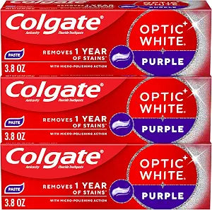 Colgate Optic White Purple Toothpaste with Fluoride, 3 Pack, 3.8 oz