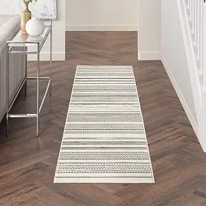 Nourison Home Grafix Ivory Grey 2'3" x 7'6" Area Rug - Easy Clean, Non Shedding, Bed Room, Living Room, Dining Room, Kitchen (8' Runner)
