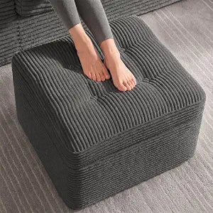 23.6in Pouf Ottoman, Corduroy Ottoman Foot Rest with DualLayer Support, Large Plush Pouf with Soft ChunkFoam Top & Firm Foam Base, Floor Foot Stool for Living Room, Dark Grey