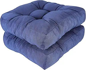 RACE LEAF 17" x 17" Patio Chair Cushions Navy - Outdoor/Indoor Tufted Memory Foam Chair Pads Set of 2, Water-Resistant Olefin Chair Seat Cushion Non-Slip Backing