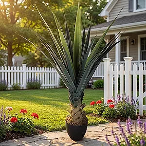 Giegxin 1 Piece 4ft Tall Artificial Spiked Agave Plant Potted Faux Agave Plants 48'' UV Resistant Large Realistic Artificial Greenery Outdoor Indoor for Housewarming Gift House Garden Bathroom