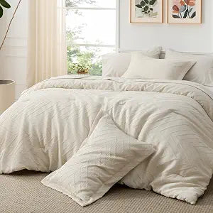 Bedsure King Comforter Set - 7 Pieces Folding Crease Jacquard Comforter Bedding Set, Bed in a Bag with Comforter, Flat Sheet, Fitted Sheet, Pillowcases & Shams, Beige