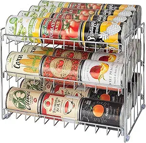 Kitchen Details 3 Tier Can Organizer | Chrome Steel Canned Food Storage Rack | Holds 36 Cans | Space-Saving Pantry & Cabinet Storage Solution | Easy Access to Canned Goods | Freestanding Design