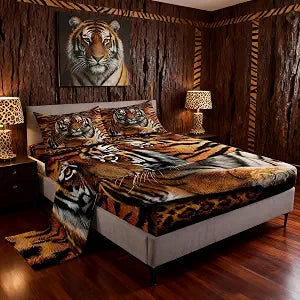 Manfei Tiger 3D Print Sheet Set Queen Wild Animals Bedding Set for Kids Teens Room Decor,Animal Fur Soft Bed Sheet Set 4pcs with Deep Pocket Fitted Sheet + Flat Sheet + 2 Pillowcases