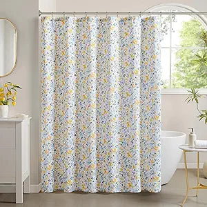 Laura Ashley Nora Shower Curtain, 100% Cotton Watercolor Floral Print, Painterly Botanical Design, Modern Cottage & Spa Like Bathroom Decor, Machine Washable 72"x72", Yellow