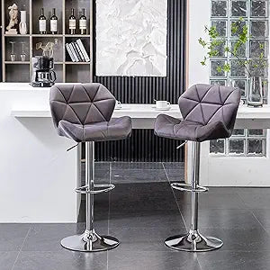 Roundhill Furniture Breni Velvet Diamond Tufted Swivel Adjustable Height Barstools, Set of 2, Gray
