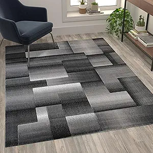 Flash Furniture Elio Collection Color Blocked Pattern Area Rug - High Pile Gray Olefin Rug - 5' x 7' Area Rug - Jute Backing - Hallway, Entryway, Bedroom