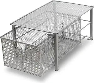 Deco Brothers Stackable Pull Out Cabinet Sliding Basket with Divider, Large