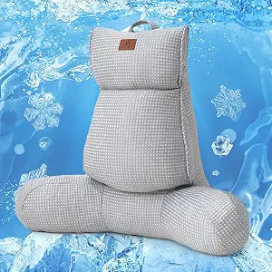 Amlie Home Cooling Reading Pillow with Arms for Adults, Breathable Waffle Fabric Bed Rest Pillow for Sitting Up, Ergonomic Back Support with Pockets for Gaming Relaxing, Cooling Gray, 25 Inches