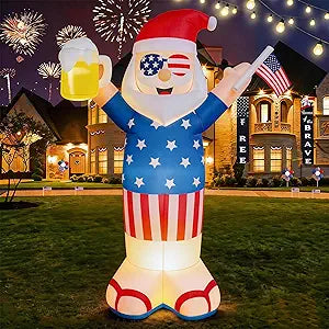 6FT Patriotic Independence Day 4th of July Memorial Day Inflatable Outdoor Decoration, Uncle Sam with Beer and Flag, LED Lights Holiday Blow Up for Fourth July Party Garden Yard Lawn Decor