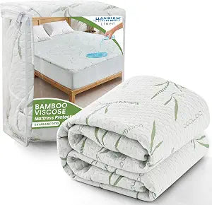 Hannah Linen Twin Mattress Protector, Cooling Rayon dervied from Bamboo Viscose, 100% Waterproof - Fitted Sheet Style, Deep Pocket
