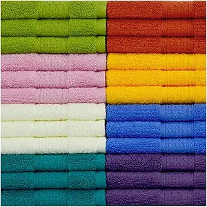 Cleanbear Wash Cloths for Your Body 24-Pack Washcloths Soft Cotton Face Cloths, Large Shower Wash Cloth Set (8 Colors 13 x 13) 100% Cotton Small Towels for Bathrooms and Guestroom