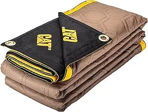 CAT Water Resistant Woven Utility Blanket, 72-Inch x 60-Inch Outdoor Tarp Material Padded Blanket, Rivets for Tie Downs, Park Picnic, Moving, Protect Furniture, Brown Black - 980788N