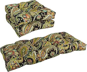 Blazing Needles Outdoor Tufted Settee Cushion Set, Hadia Franco Noir 3 Count