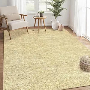 Garvee 4x6 Living Room Rug Modern Solid Throw Rugs with Rubber Backing Washable, Non Shedding Stain Resistant Neutral Carpet Low Pile Contemporary Soft Mats for Bedroom Nursery Dining Room, Linen