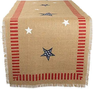 DII 4th of July Tabletop Collection, Table Runner, 15x74", Patriotic Jute