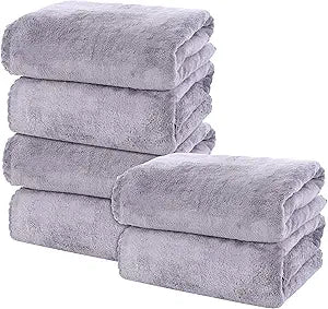 MOONQUEEN 6 Pack Premium Bath Towel Set - Quick Drying - Microfiber Coral Velvet Highly Absorbent Towels - Multipurpose Use as Bath Fitness, Bathroom, Shower, Sports, Yoga Towel (Grey)