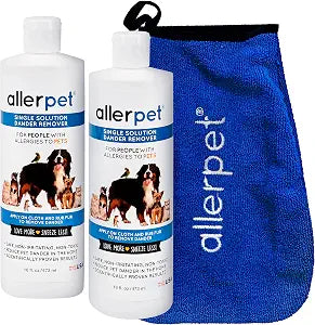 Allerpet Single Solution 16 fl oz Bottle Dander Remover for Pets (2 Pack) - Relieves Allergies - Bonus Mitt to Easily Apply Solution to Your Pet