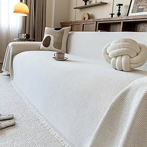 Couch Covers for Dogs 2 Cushion, Loveseat Slipcovers Washable, Pet L Shape Sectional Protector, Boho Sofa Blanket Cover, Herringbone Chenille, Cream, 71"x102"