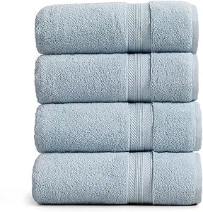 Springtree Home White Bath Towels Set of 4 | Ultra Quick Dry Bath Towels | 100% Combed Cotton | Absorbent Quick-Dry Towels for Bathroom | Oeko-TEX Standard 100 Cotton | Queenstown Collection - Blue