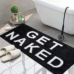 KOEXM Get Naked Bath Mat Long Runner Mat Cute Bathroom Rugs Large Non Slip Absorbent Black Funny Bathroom Runner Decor for Apartment, Tub, Shower, 24" x 60", Machine Washable