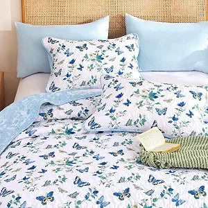 Xruibed Floral Quilt Set King Size, 3 Pieces Blue Bedspread Coverlet Set, Lightweight Coquette Cottagecore Shabby Chic Bedding Set for Women Teen Girls All Season(104"x90")