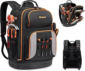 Tool Bag Backpack Heavy Duty 1680D Oxford, 75 Pockets & Loops Electrician Backpack, Large HVAC Tool Bags with Hard Bottom, Construction Work Technician Backpacks with 16 Laptop Compartment for Men