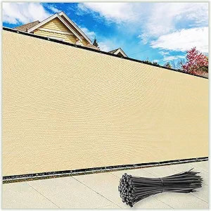 ColourTree 5' x 50' Beige Fence Privacy Screen Windscreen Cover Fabric Shade Tarp Netting Mesh Cloth - Commercial Grade 170 GSM - Cable Zip Ties Included - We Make Custom Size