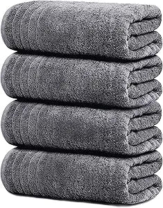 Tens Towels Pack of 4 Extra Large Bath Towels 30 x 60 Inches, 100% Cotton, Larger & Lighter Weight, Quicker to Dry, Super Soft and Absorbent, Perfect for Bathroom, Dark Grey