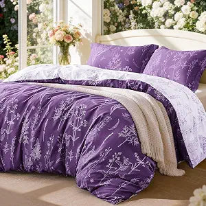 Love's cabin Dark Purple Twin Comforter Set - Twin XL Size Comforter Set Dorm Bedding, 2 Pieces Cute Floral Bedding, Soft Reversible Flowers Comforter, 1 Comforter & 1 Pillow Sham