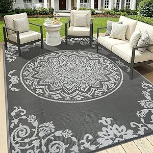 famibay Outdoor Rug Waterproof 6x9 ft, Reversible Outdoor Plastic Straw Rug, UV-Resistant Patio Rug Lightweight Portable RV Mat Indoor Outdoor Carpet for Camping, Balcony, Deck, Backyard, Picnic