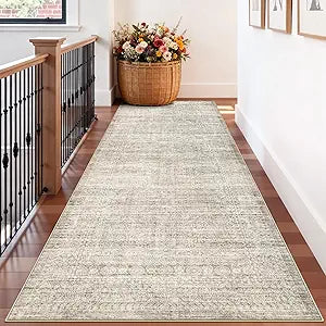4x10 Neutral Kitchen Area Rug: Washable Soft Runner Rugs for Bedroom Living Room Water Resistant Hallway Bathroom Entryway Carpet with Non-Slip Backing Dining Room Nursery Floor Mat(4x10Beige/Ivory)