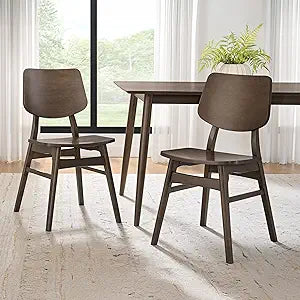 Alaterre Furniture Calais Dining  Mid Century Modern Set of 2 Dining Chairs  Solid Wood Chair Set with Minimalist Design for Dining Room or Kitchen (Warm Walnut Finish)