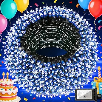 1500 LED 470FT Blue Birthday Party Decorations String Lights with 12 Modes Timer Dimmable, Waterproof Green Wire Christmas Lights Outdoor, Plug in Fairy Lights for Wedding, Ocean Party, Xmas Decor
