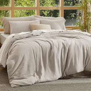 Bedsure Muslin Duvet Cover King Size - Cotton Blend Viscose Derived from Bamboo, Cooling Duvet Cover, PureWoven Ultra-Soft & Breathable Bedding Set for All Seasons (Oat Milk, 104"x90")