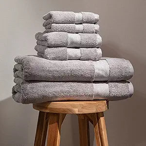 Fabdreams 100% Organic Cotton Bath Towel Set of 6 700 GSM Hotel Premium Plush Absorbent Soft Durable Skin-Friendly Spa Quality Bathroom Comfort with 2 Bath 2 Hand Towels and 2 Wash Cloths Dark Grey