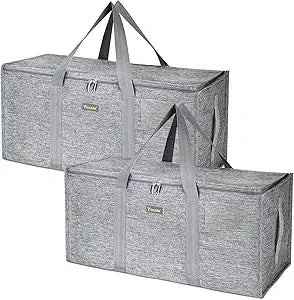 BALEINE Extra Large Storage Tote with Zippers & Carrying Handles, Heavy-Duty Oxford Fabric Moving Bags for Laundry, Space Saving, Storage,2-Pack, Winter Gray