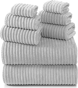 REDKISS Gray Bath Towels Set 8 Piece - Microfiber Bathroom Towels of 8 Large, Highly Absorbent Bath Towel, Soft Shower Towel for Bathroom, Hotel 2 Bath Sheet 2 Hand 2 Washcloths 2 Hair Towel Wrap
