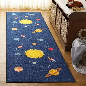 SAFAVIEH Washable Rug Kids Playhouse Collection - 2'2" x 8' Runner, Navy & Gold, Slip Resistant & Easy to Clean, Ideal for Kids Room, Playroom, Nursery, Boys & Girls Room (KPH253N)