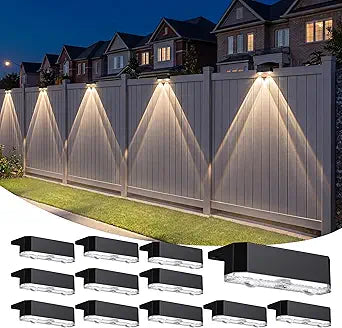 Peasur 12 Pack Solar Fence Lights Outdoor, Deck Light Solar Powered, IP65 Waterproof Led Riling Solar Lights for Outside Step Yard, Warm White