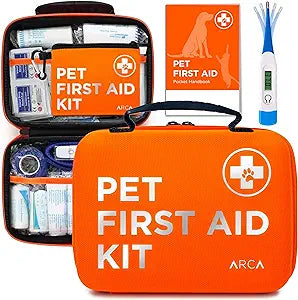 ARCA PET Cat & Dog First Aid Kit for Car - Pet Emergency Kit for Home Office Travel  Dog Camping Essentials with Digital Thermometer, Muzzle & Mini First Aid Pouch