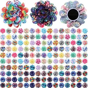 Sadnyy 150 Pcs Dog Flower Bows Collars Bulk for Dogs Puppy Dog Bow Tie Accessories for Small Medium Large Cats Pets Multi Color Chiffon Grooming Decorations(Tie Dye)