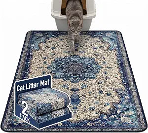 Hompet Cat Litter Mat 2 Pack, 48x72 Large Machine Washable Trapping Mats for Cats, Super Absorbent & Urine-Proof Cat Litter Box Mat for Floor, Waterproof & Non Slip Kitty Litter Rug
