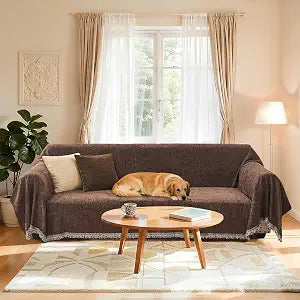 U-NICE HOME Chenille Couch Cover for Sectional Sofa, 71" x 118", Chocolate