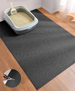 Cooyes Cat Litter Mat - Cut to Fit Any Place, 40"x28" Large Litter Trapping Mat for Litter Box, Easy to Clean, Waterproof & Non-Slip Kitty Pad, Scatter Control to Protect the Floor (Black)