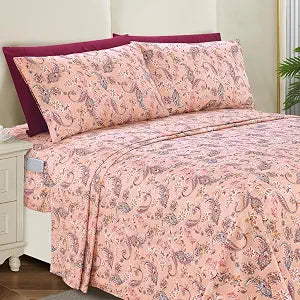 Elegant Comfort 6-Piece Sheet Set Deep Pocket, Queen, Paisley Coral