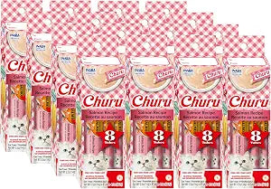 INABA Churu Lickable Pure Natural Cat Treats Gift Box - Salmon Recipe, 32 Tubes Case of 128 Tubes (16 Gift Boxes of 8 Tubes Each)