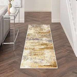 Nourison Home Grafix Modern Beige Blue 2'3" x 7'6" Area -Rug, Easy -Cleaning, Non Shedding, Bed Room, Living Room, Dining Room, Kitchen (2x8)